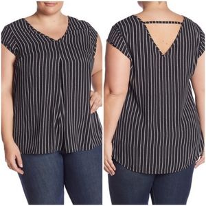 Halogen Double V-Neck Tunic Top Black White Womens Size 1X